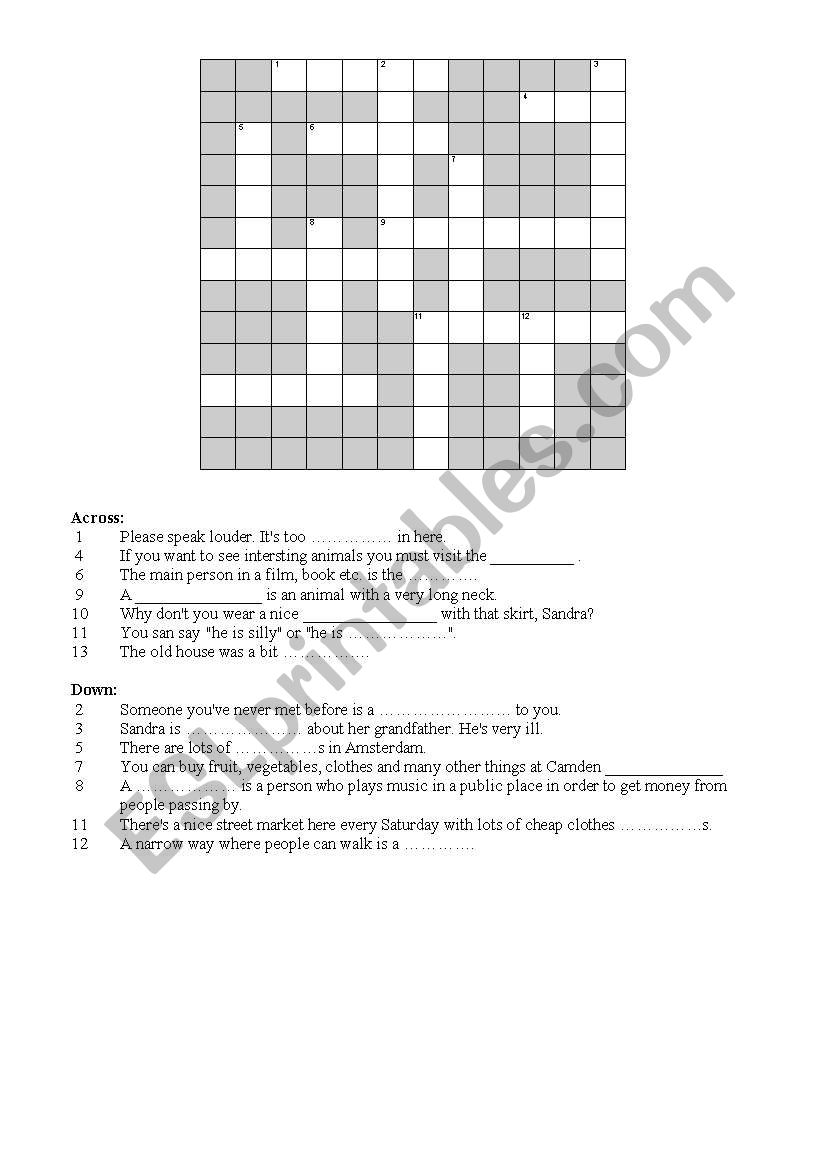Crossword puzzle generl vocabulary