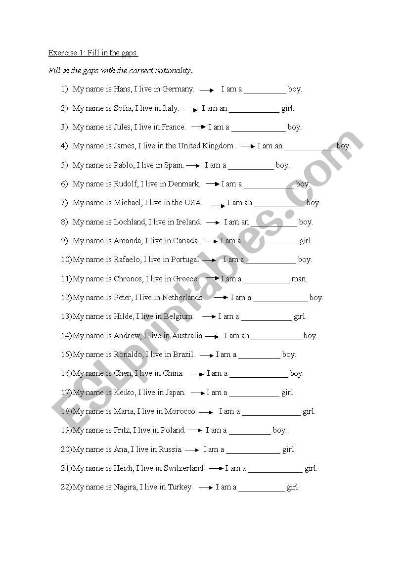 Fill in the gaps worksheet