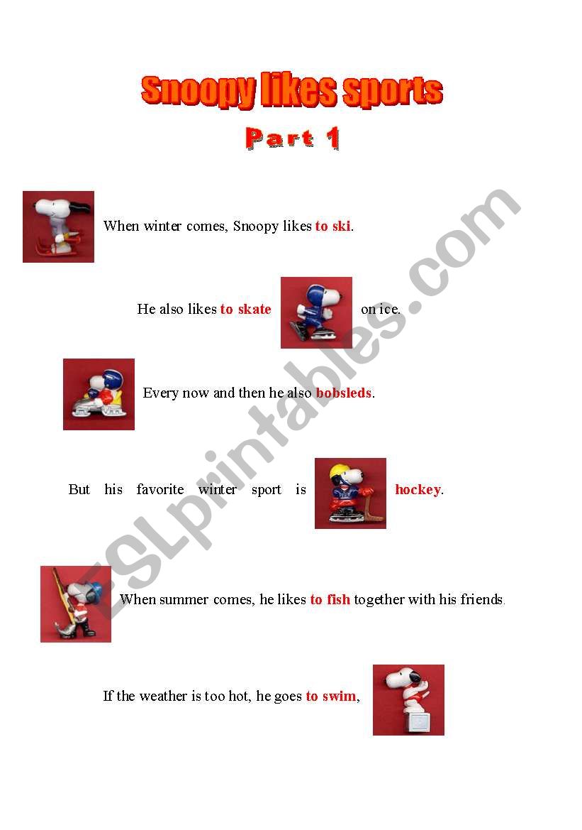 Snoopy likes sports - part 1 worksheet