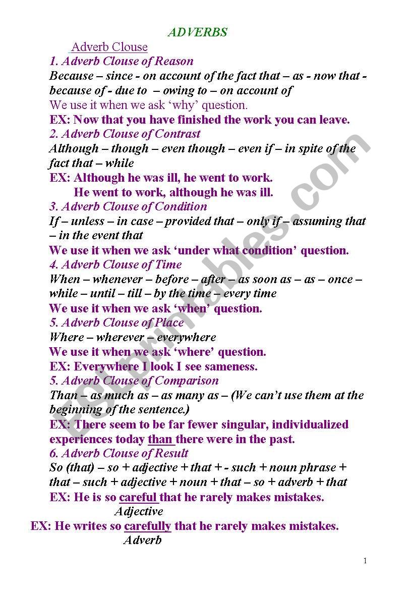 adverbs worksheet