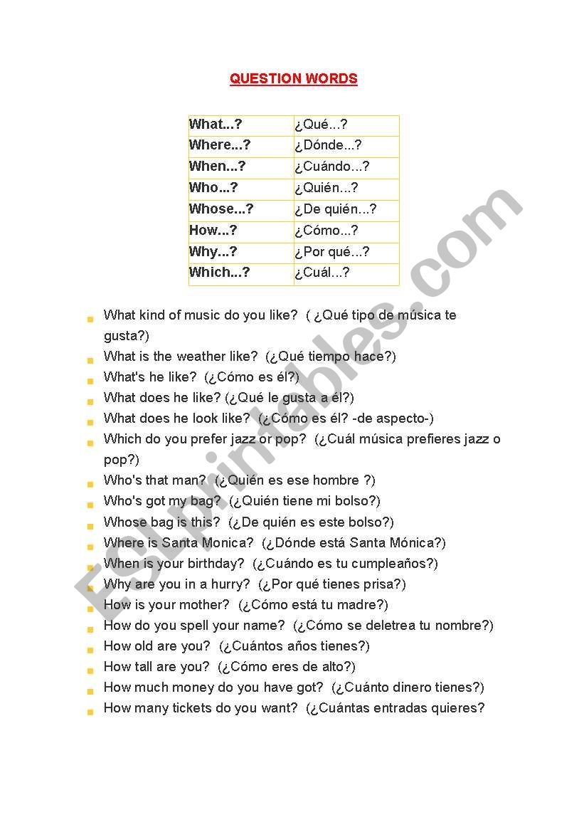 question words and possesive pronouns