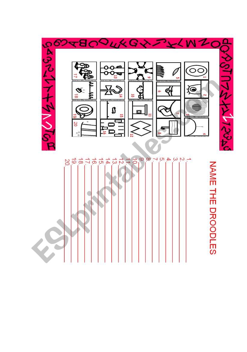 GIVE A TITLE TO THE DROODLES worksheet