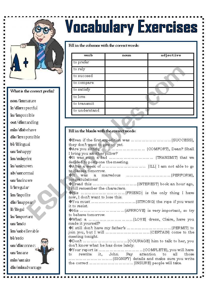 A+ VOCABULARY EXERCISES worksheet