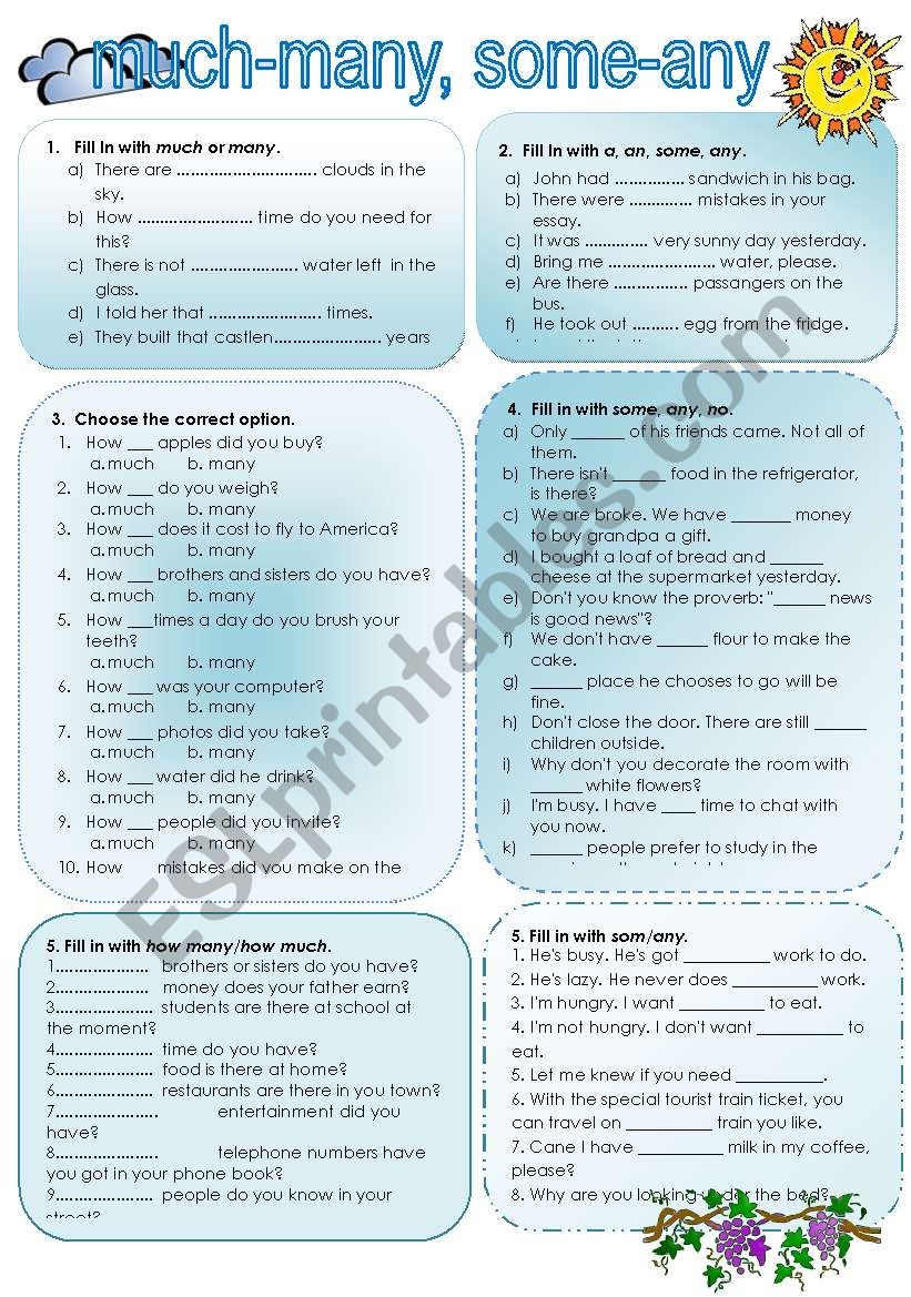 much-many, some-any worksheet