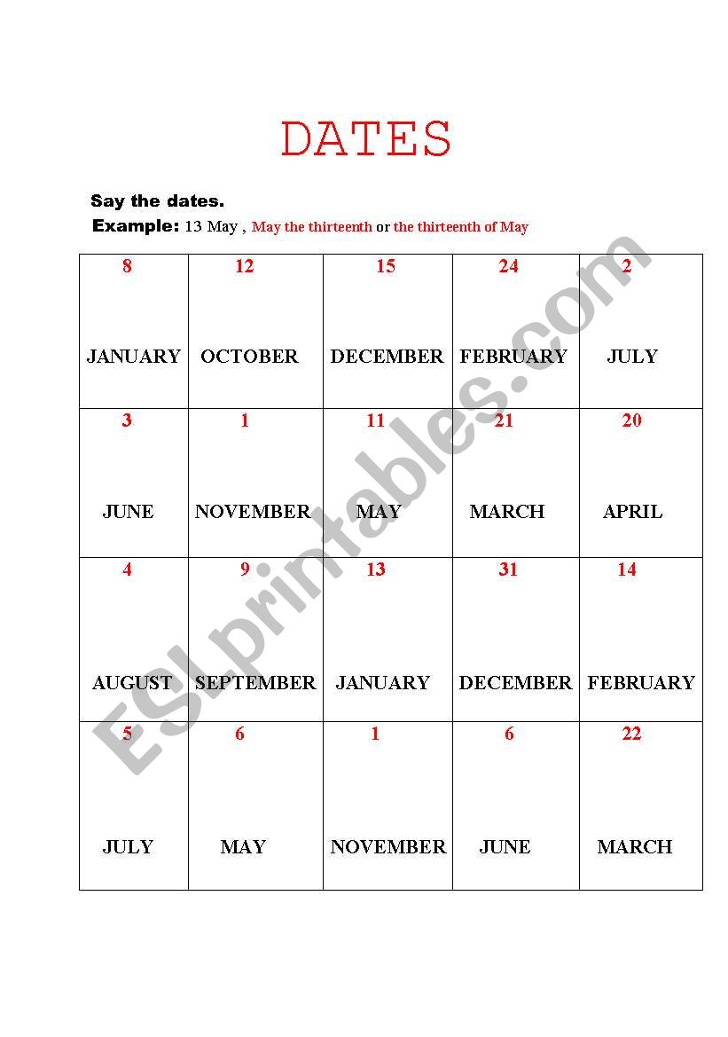 DATES worksheet