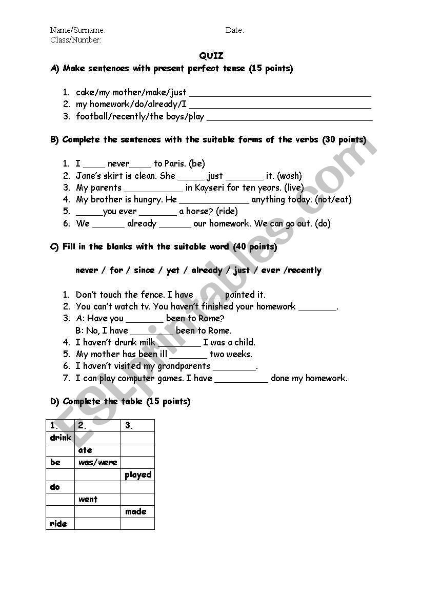present perfect tense exercises
