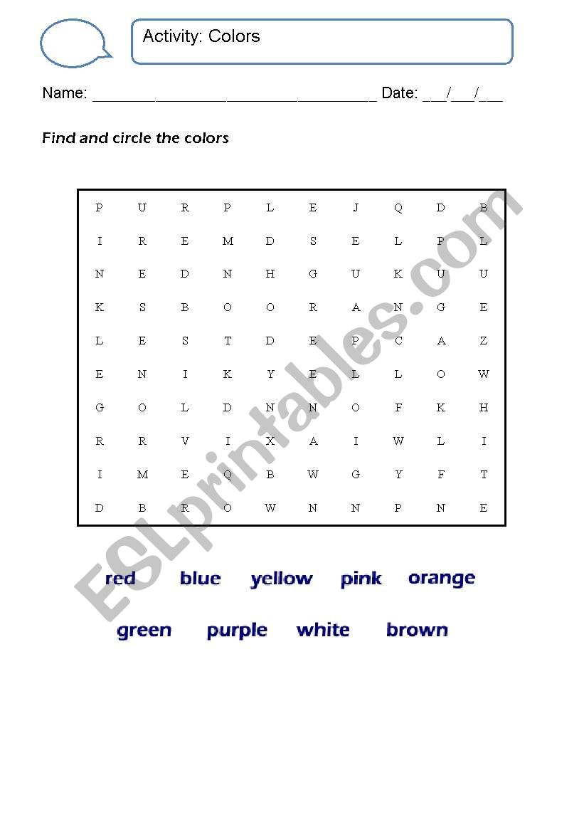 Find the colors worksheet