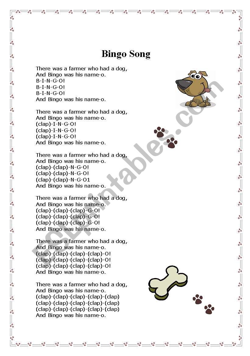 Bingo Song worksheet