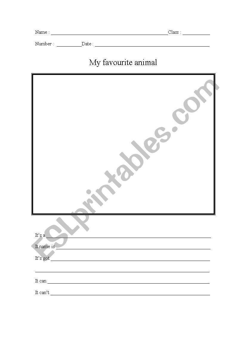 My favourite animal worksheet