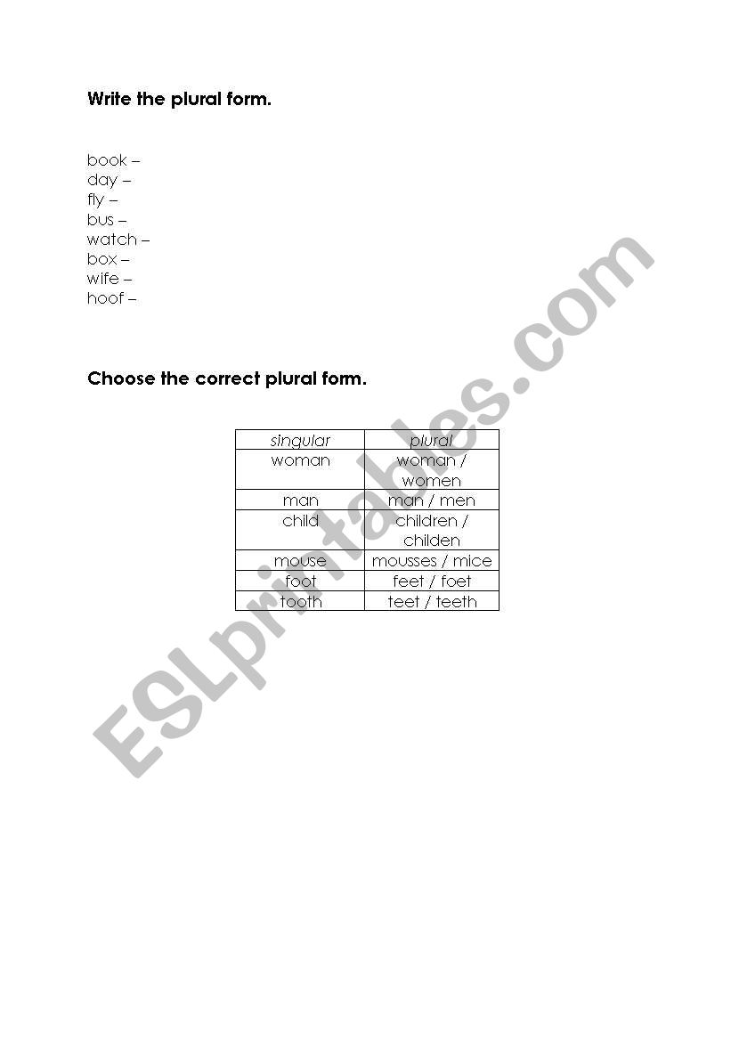 Plurals worksheet