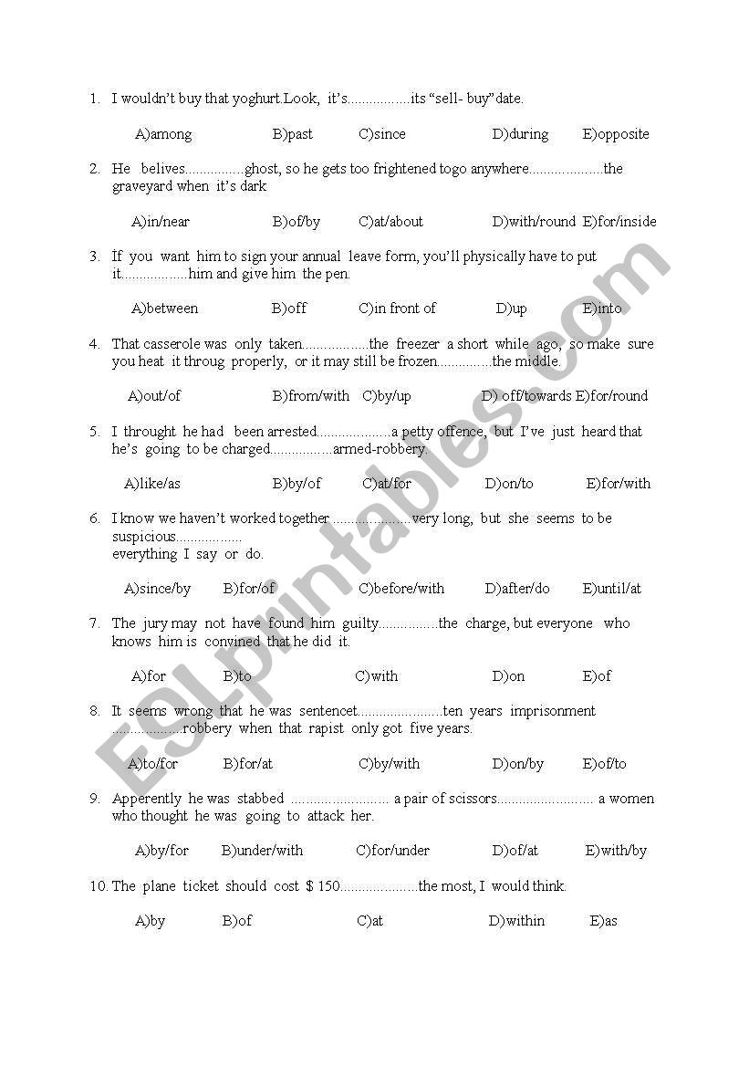 prepositions worksheet