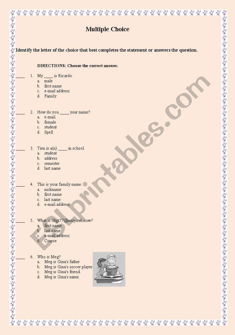 Multiple Choice worksheet