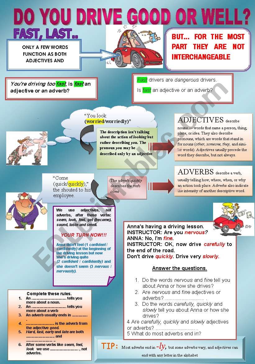 DO YOU DRIVE GOOD OR WELL?  worksheet