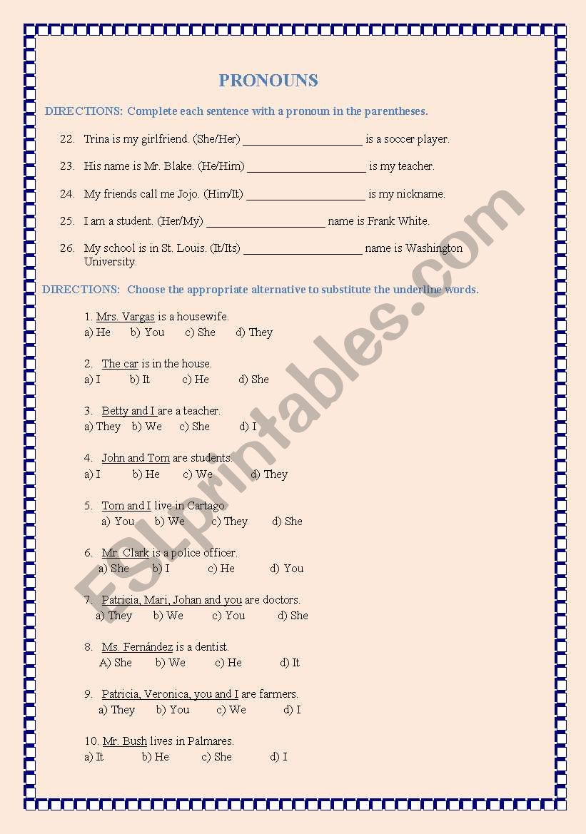 PRONOUNS worksheet