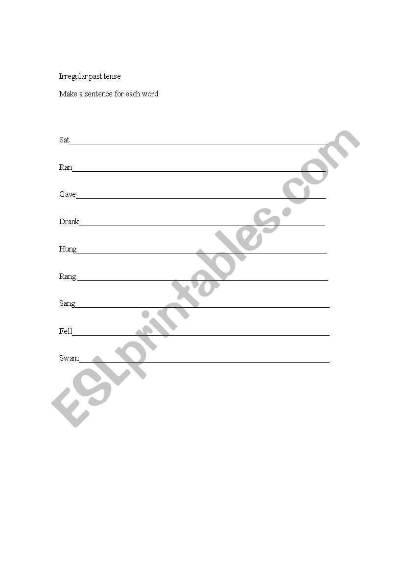 irregular past tese worksheet