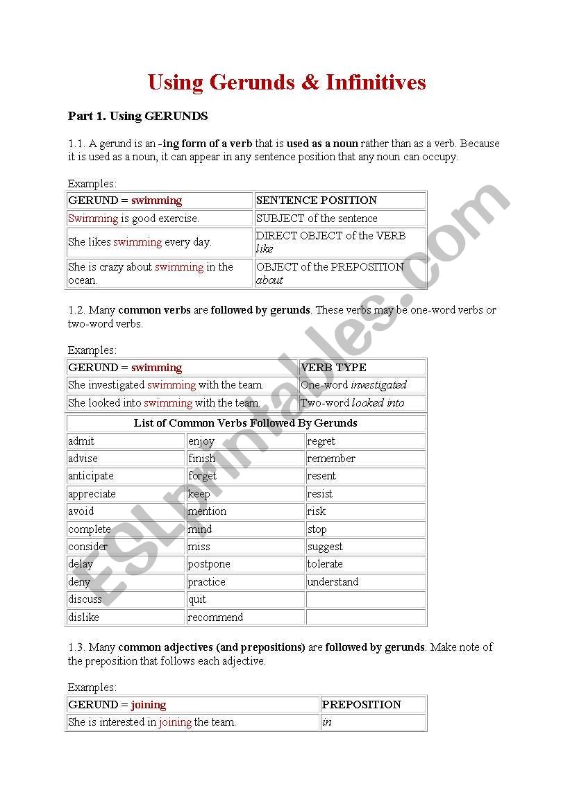 gerunds worksheet