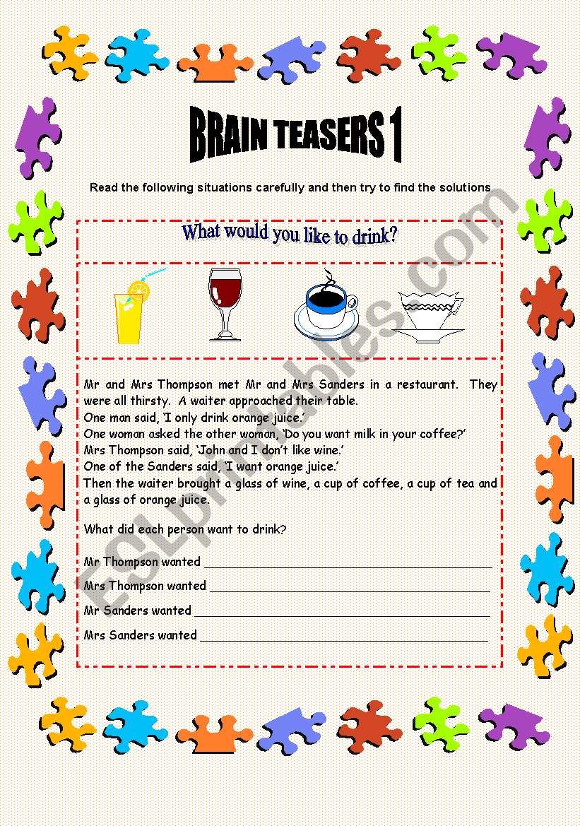 Brain Teasers 1 - 2 pages + key