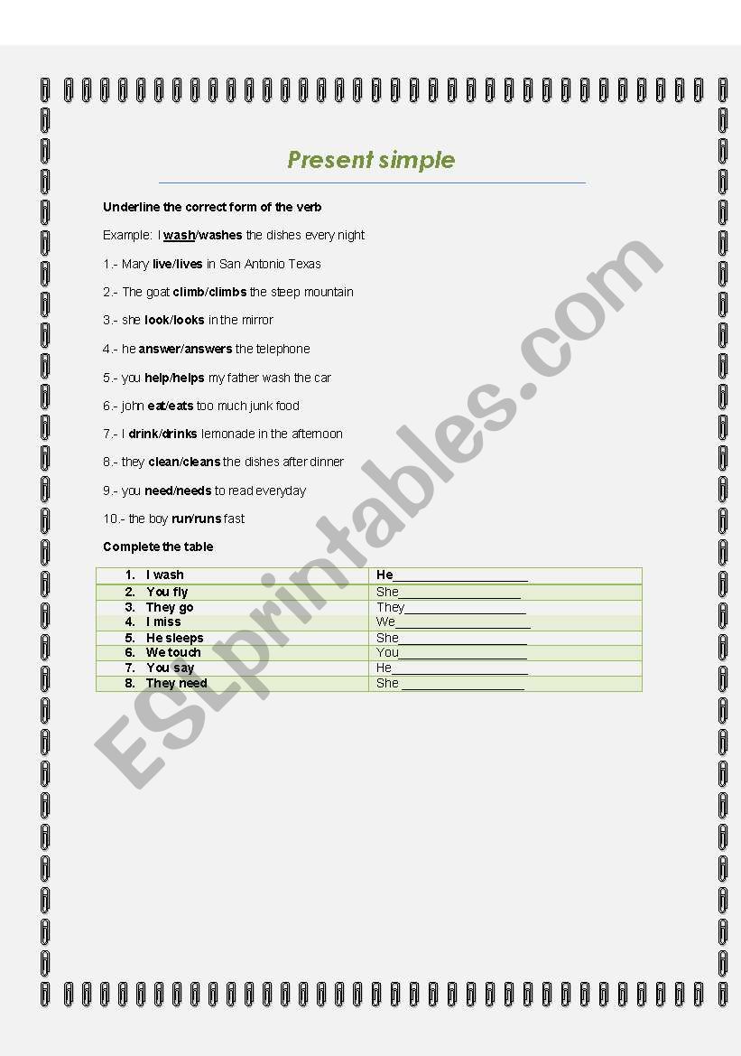 present simple  worksheet