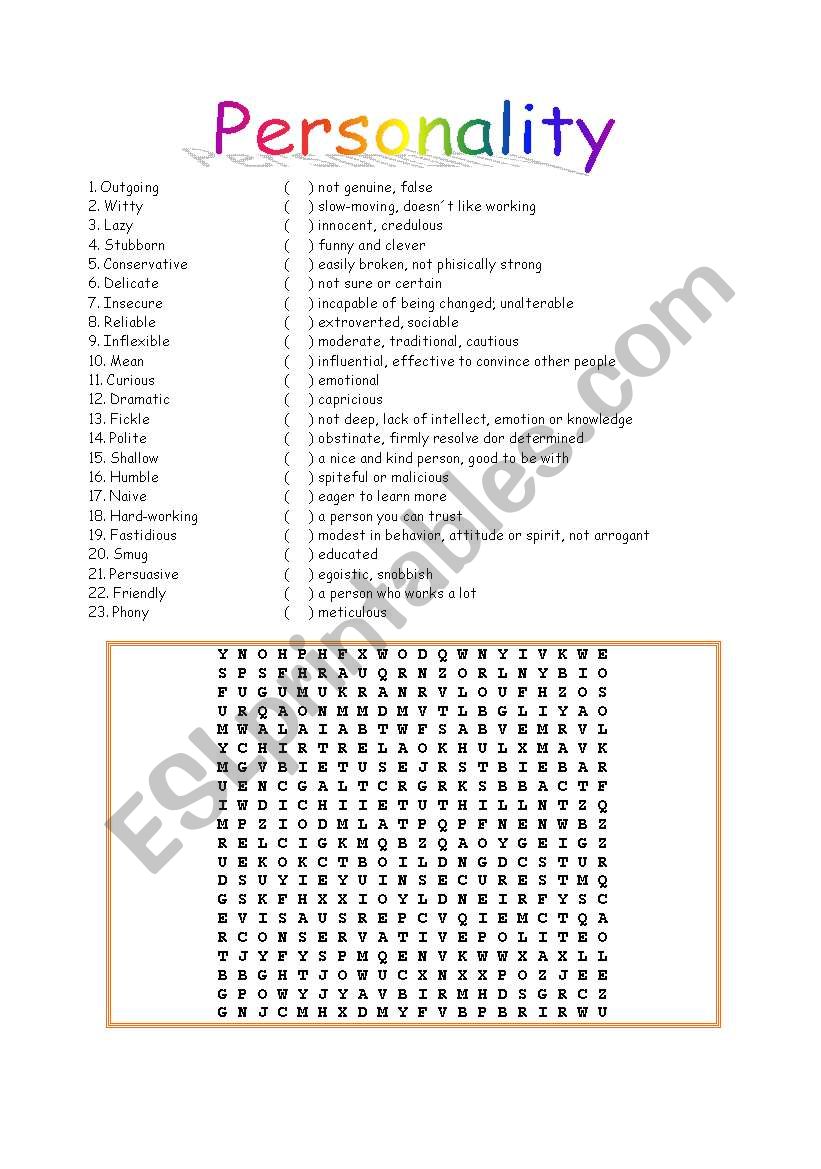 Personality worksheet