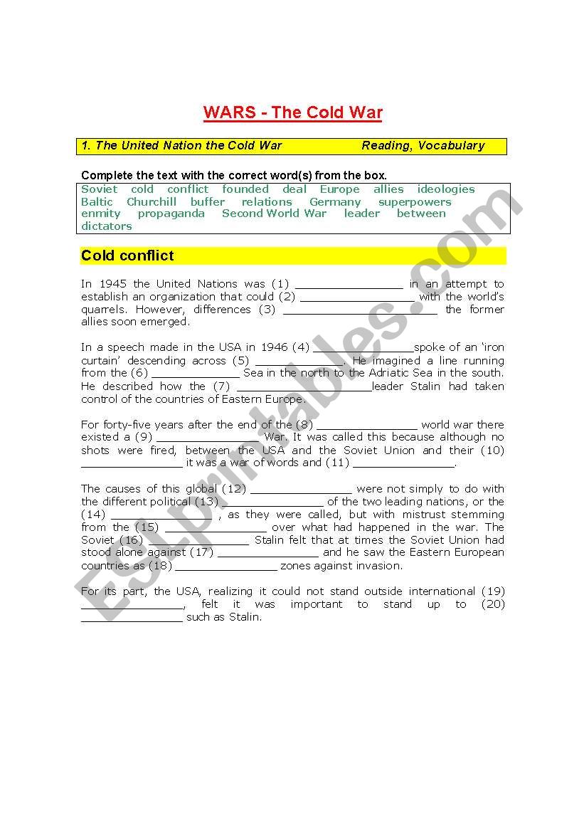 WARS - THE COLD WAR worksheet