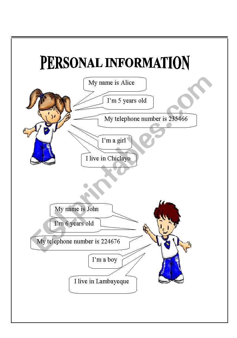 Personal imformation  worksheet