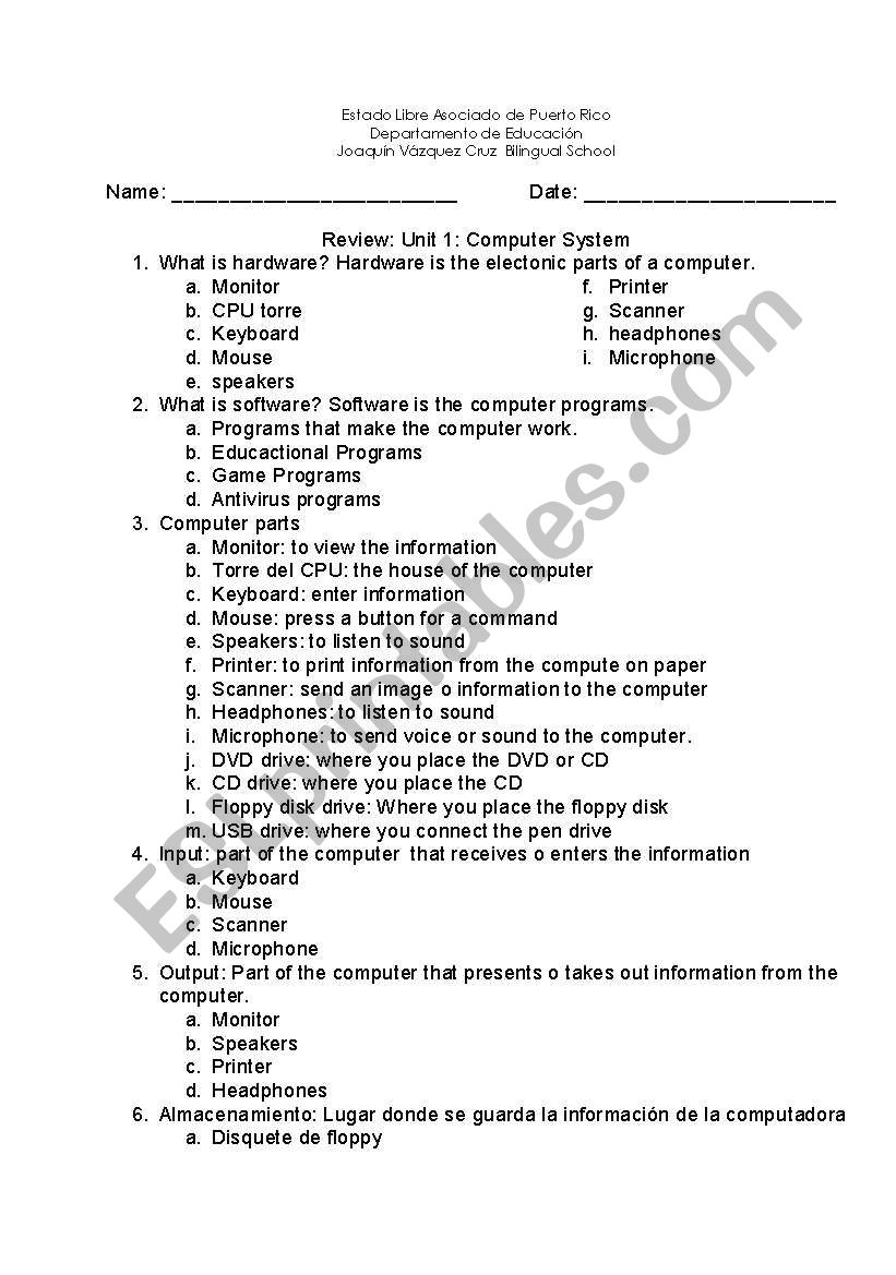 System Information  worksheet