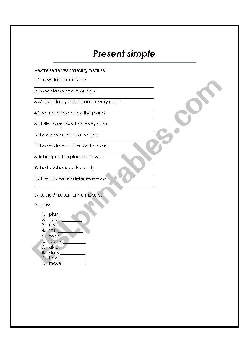 present simple  worksheet