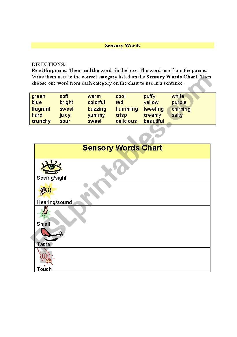 Sentence And Sensory Language Worksheet