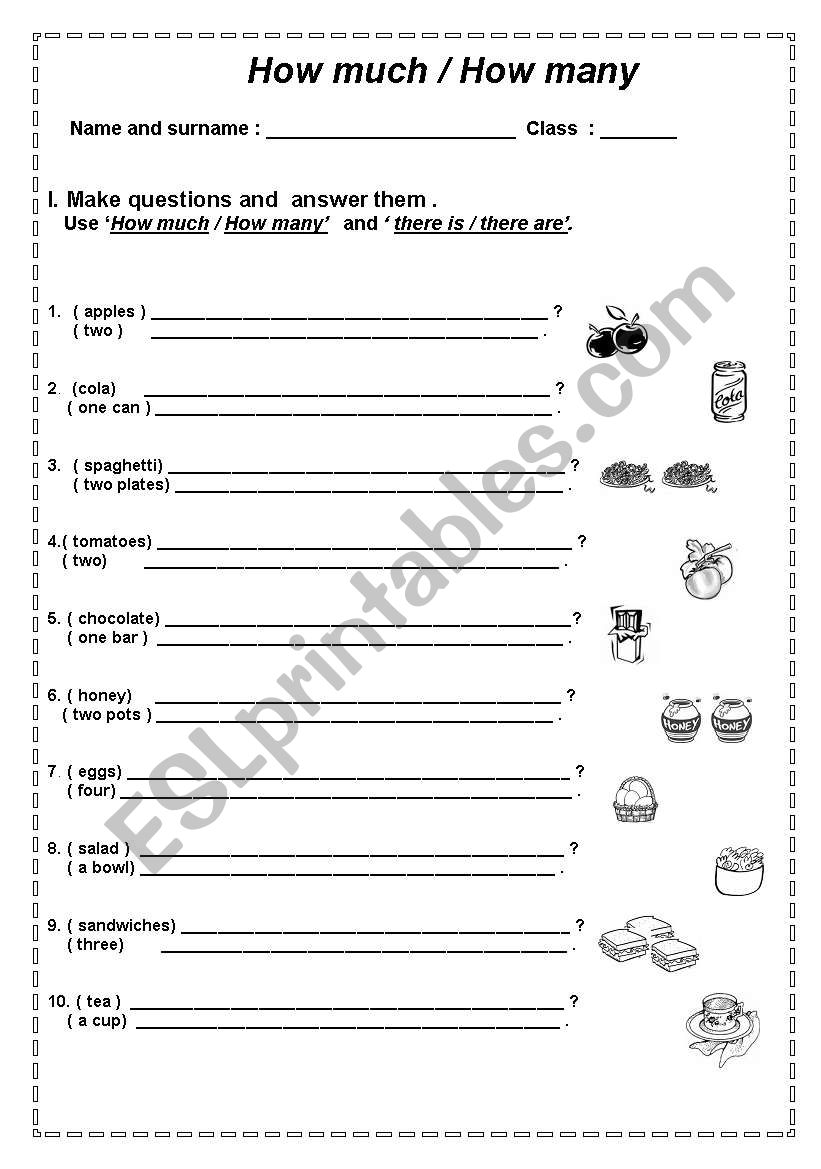 How much / How many worksheet