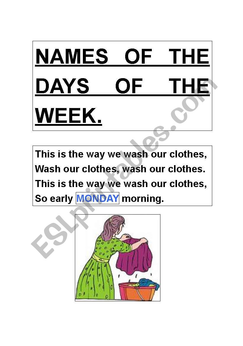 Names of the days of the week worksheet