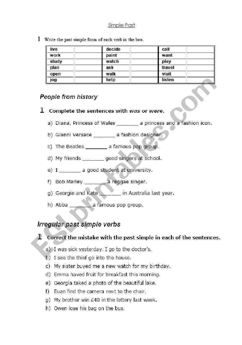 simple past worksheet