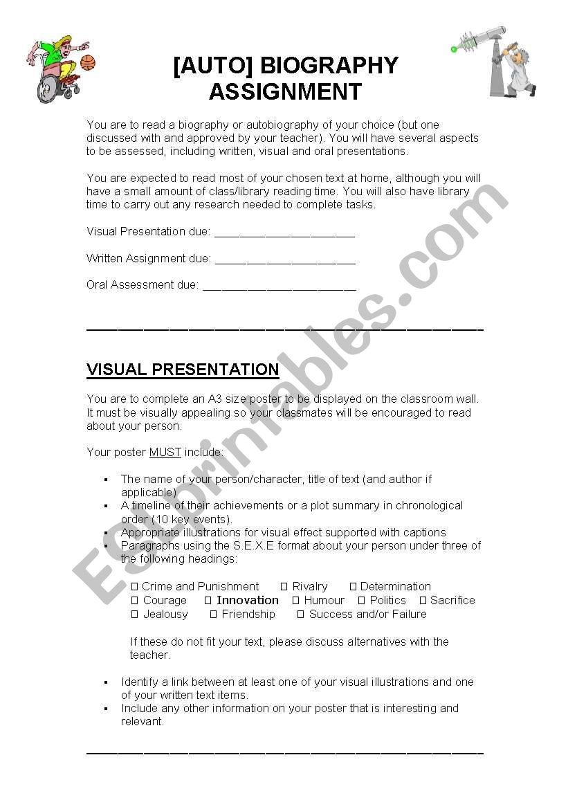 Autobiography Assignment worksheet