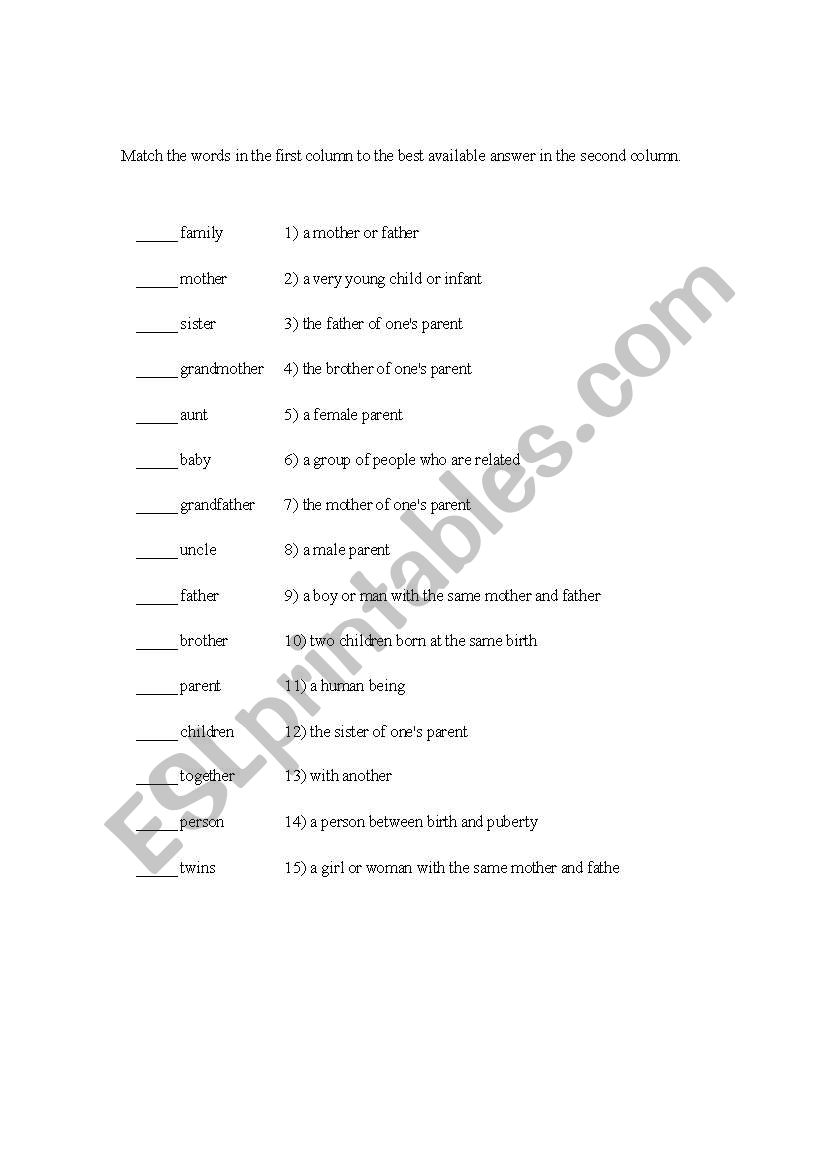 Family members worksheet