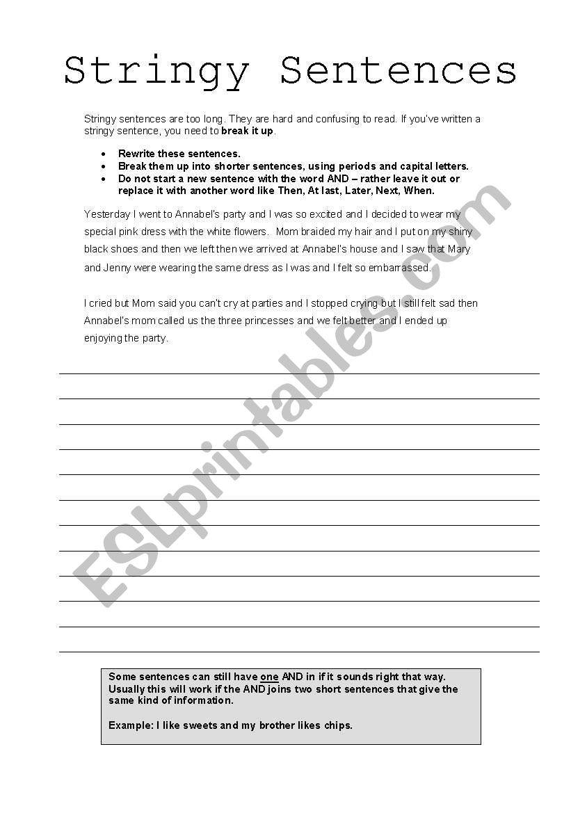 Stringy Sentences Worksheet