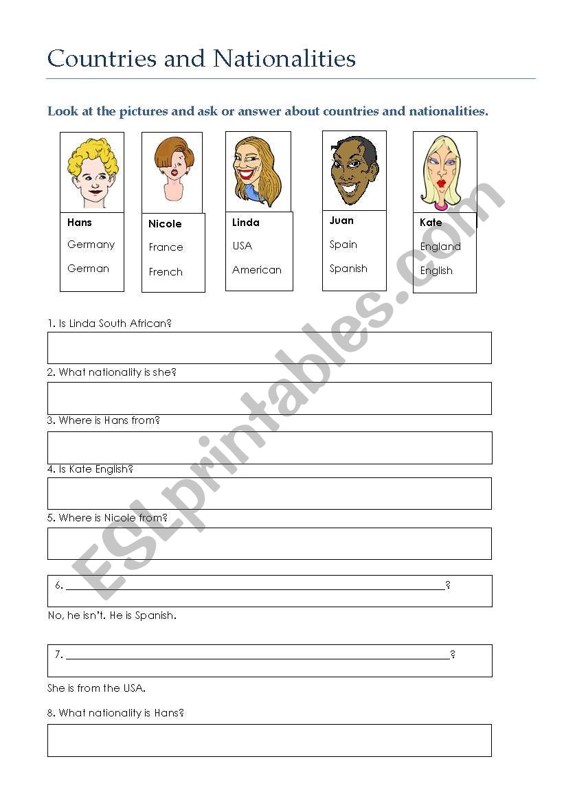 countries and nationalities worksheet