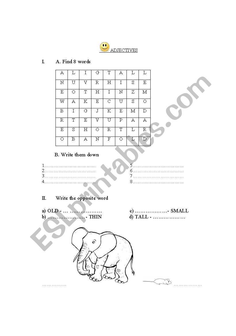 Test . Adjectives worksheet