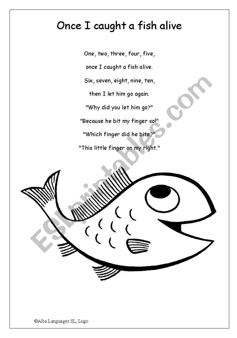Once I caught a fish alive worksheet