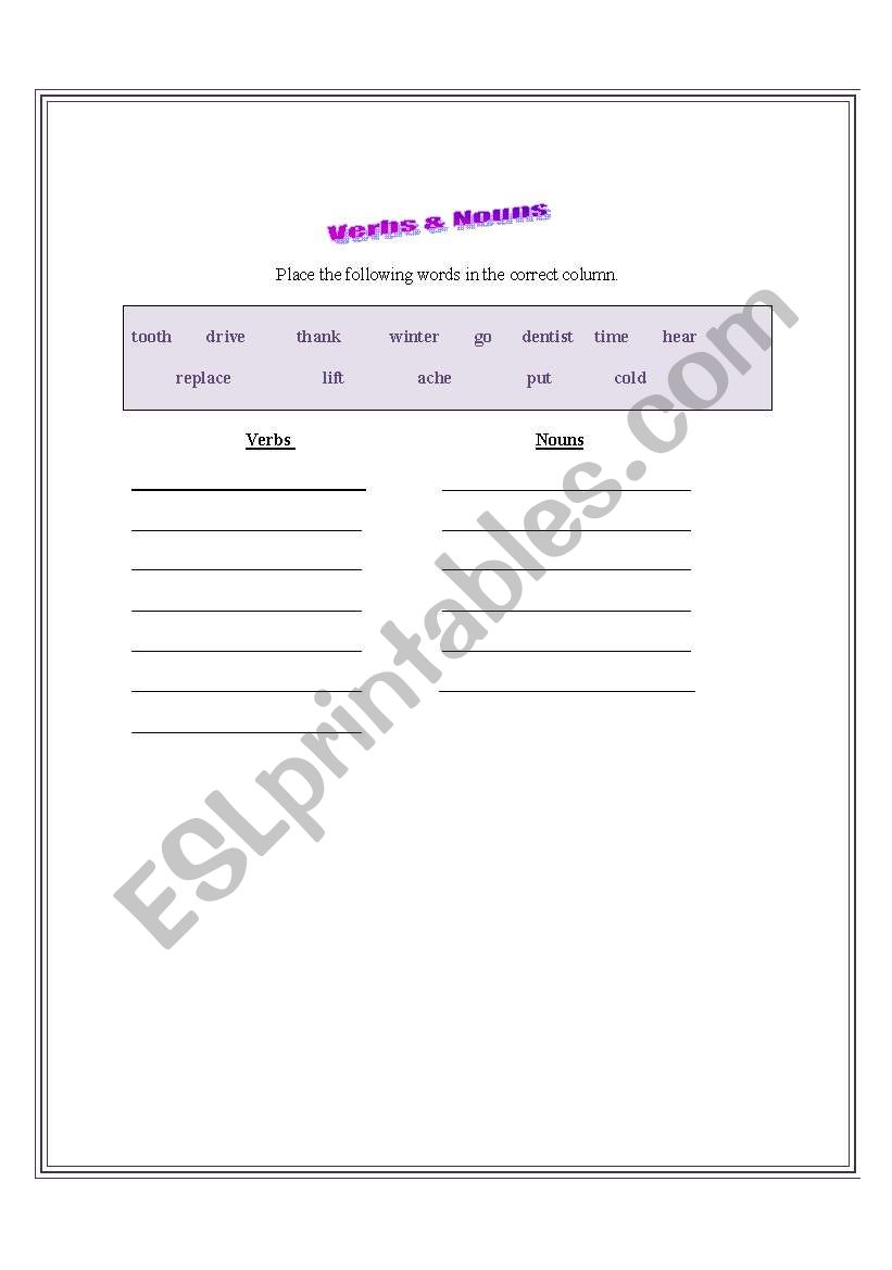 Nouns & Verbs worksheet