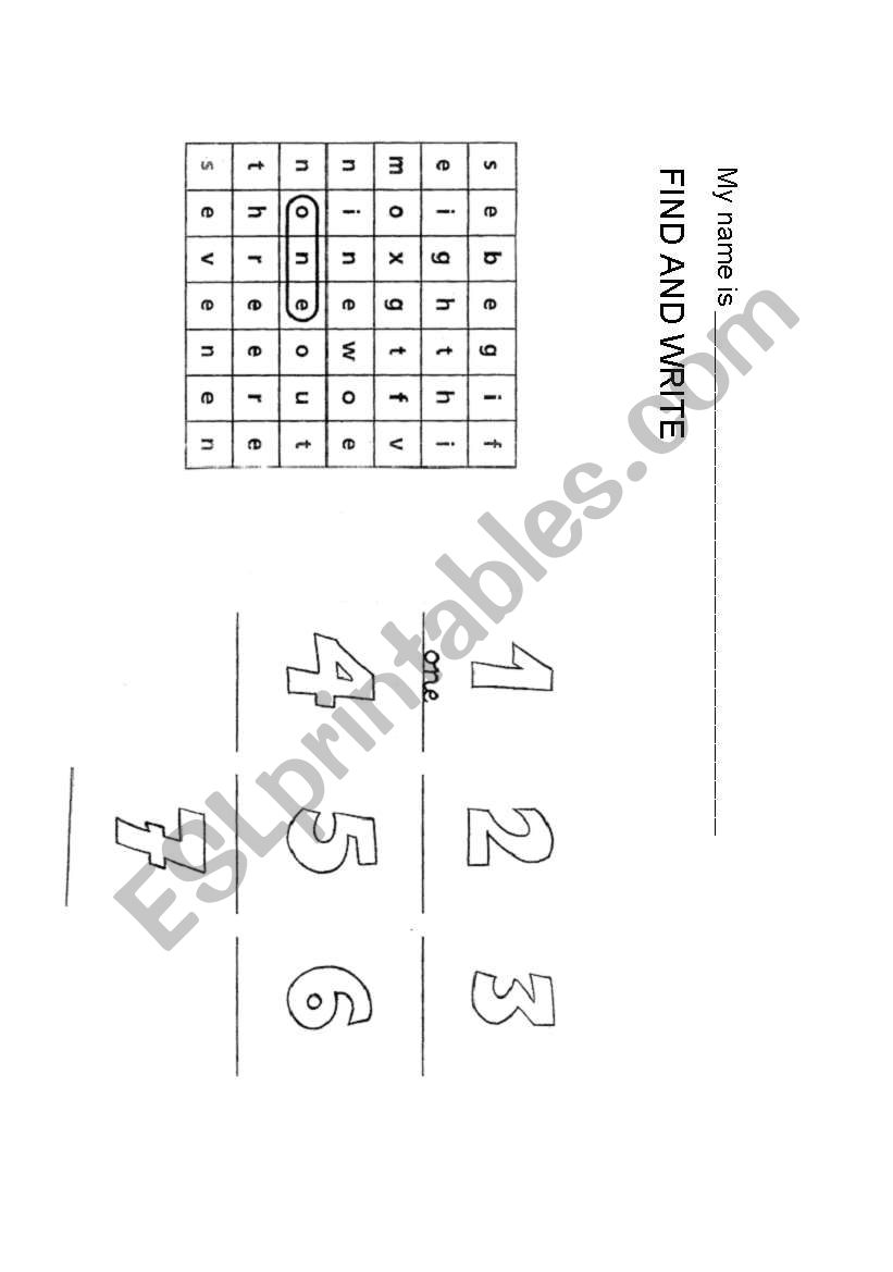 FIND THE NUMBERS worksheet