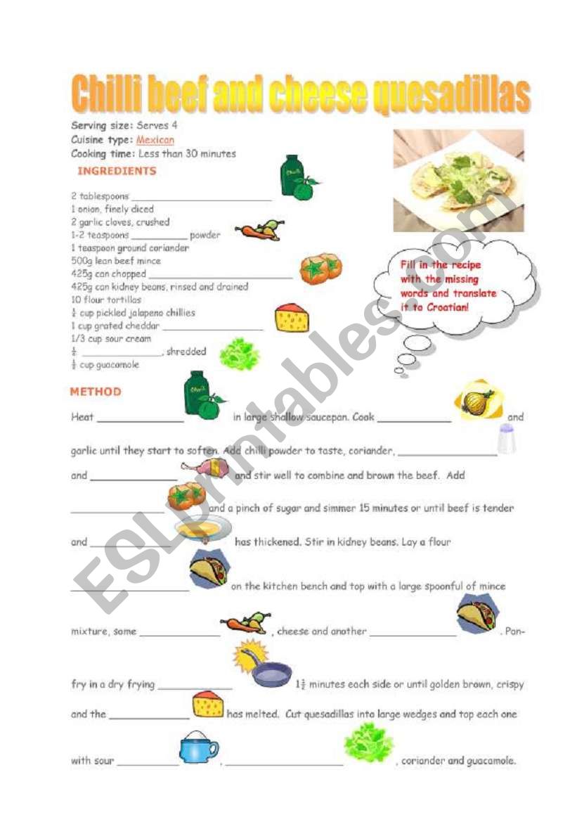 QUESADILLAS worksheet