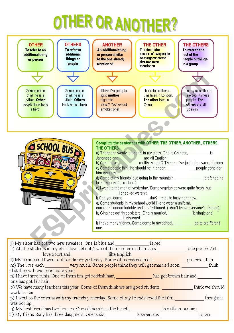 other or another? worksheet