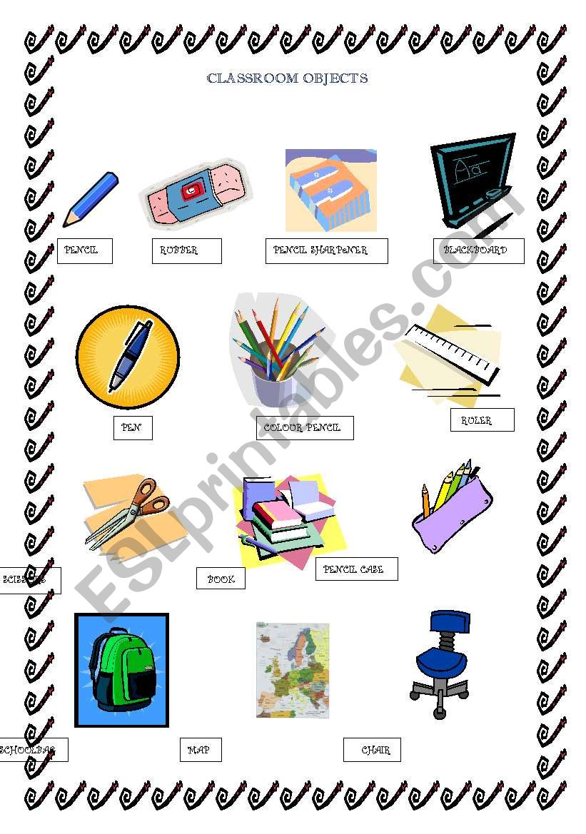 School objects worksheet