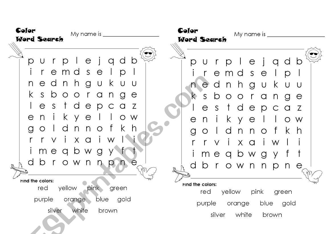 Colours wordsearch worksheet