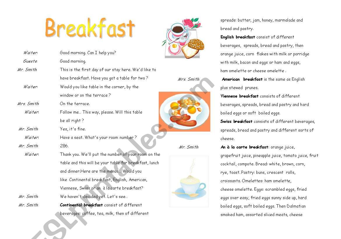 BREAKFAST - dialogue worksheet