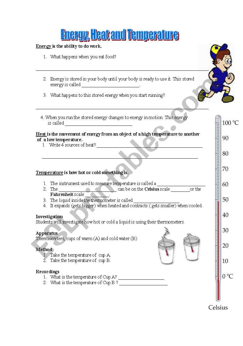 English worksheets: Heat and Temperature Within Heat And Temperature Worksheet