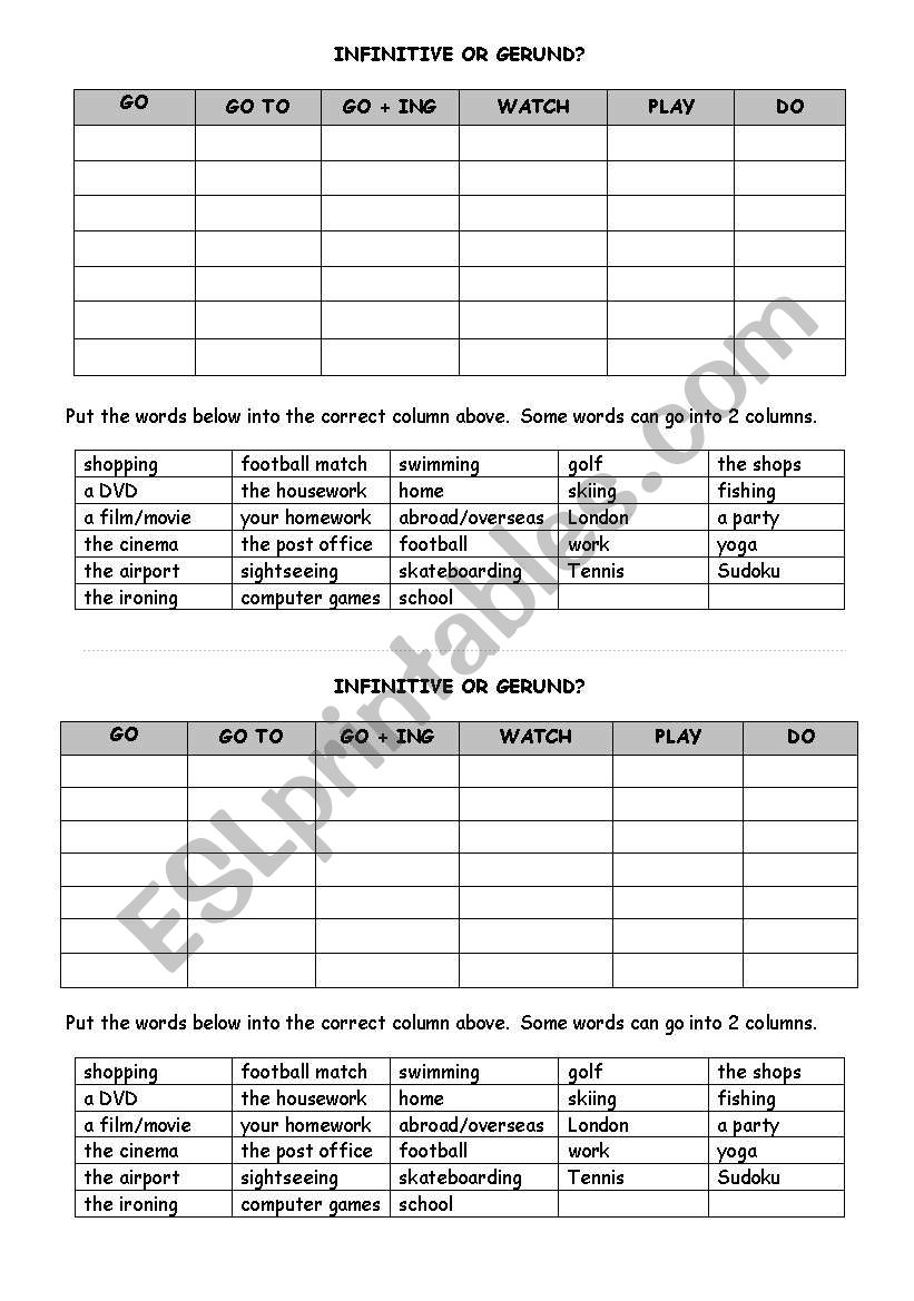 Common verbs / gerund or infinitive with go