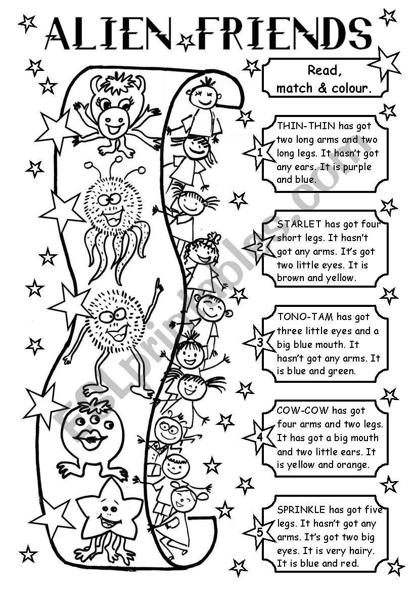 Alien Friends (body parts) worksheet