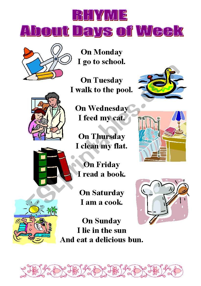 RHYME about days of week worksheet