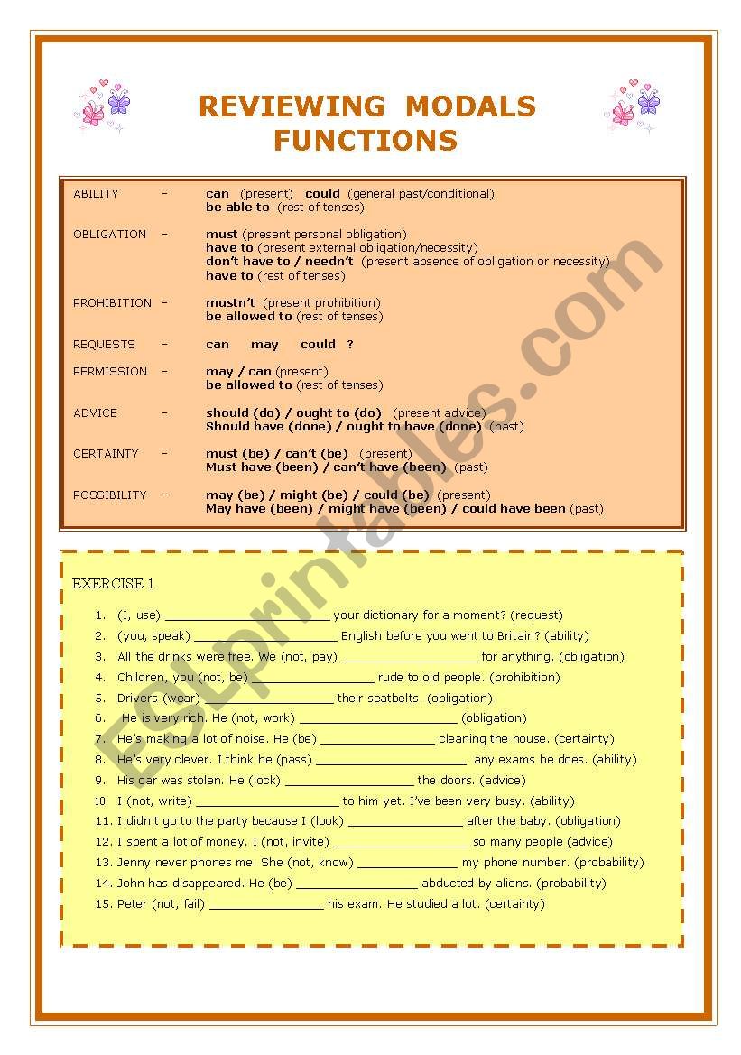 Modal Verbs (review) worksheet