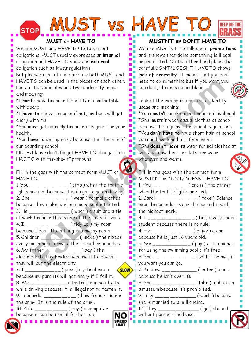 Must Or Have To Esl Worksheet By urcu